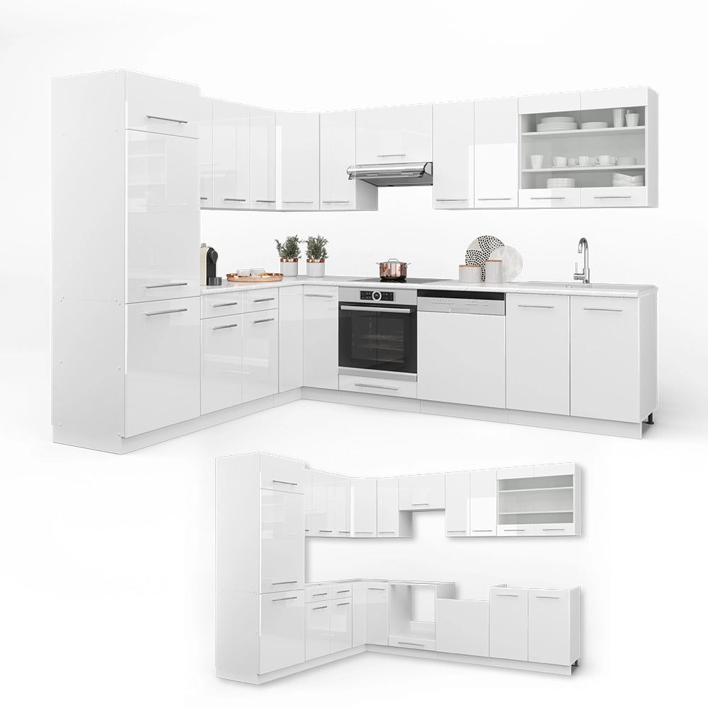 Cucina angolare completa Fame-Line Bianco lucido/Bianco 287 x 60 cm, PL Rovere Vicco