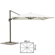 OMBRELLONE A BRACCIO DELUXE 3X4 M ECRU ALLUMINIO 360 GRADI BASE A CROCE MARMETTE