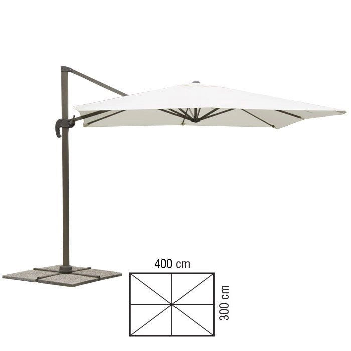 OMBRELLONE A BRACCIO DELUXE 3X4 M ECRU ALLUMINIO 360 GRADI BASE A CROCE MARMETTE