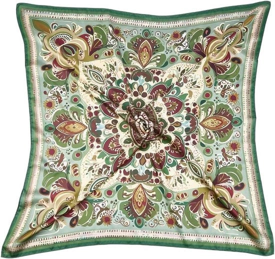 Scheda di capelli a quadretti in seta 68 cm - Disegno di loto - Lato moda fiori - Scheda bandana - Accessorio da sonno per borsa - Cervello, testa, polso