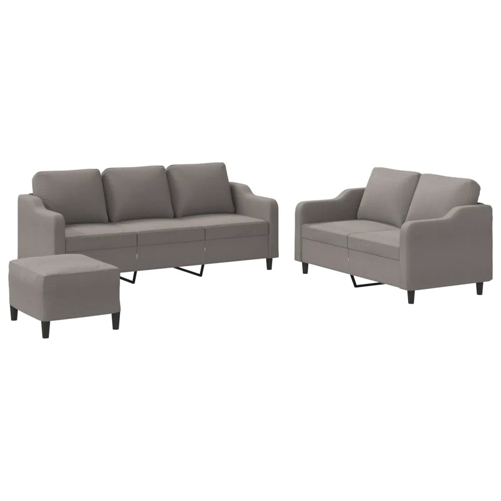 Set di Divani 3 pz con Cuscini Tortora in Tessuto