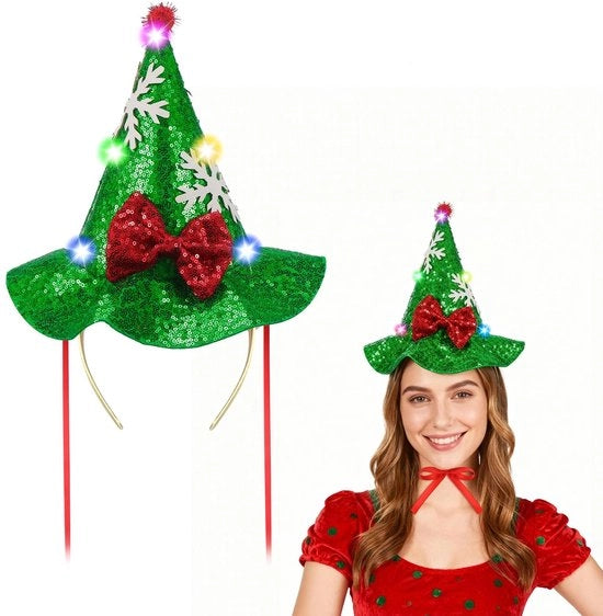 Albero di Natale illuminante con 4 modi di lampeggiamento - Cappello di Natale luminoso - Cappello di Natale divertente - Design unico - Inclusa fascia per la testa - Adatto per adulti e bambini