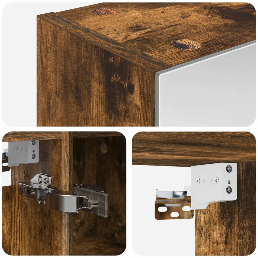 Mobiletto per specchio da bagno Rovere fumé 60 x 14,5 x 70 cm 889059