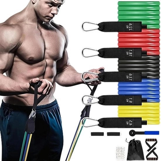 Set completo di fascette elastiche per allenamento muscolare - molto robuste - per palestra e casa