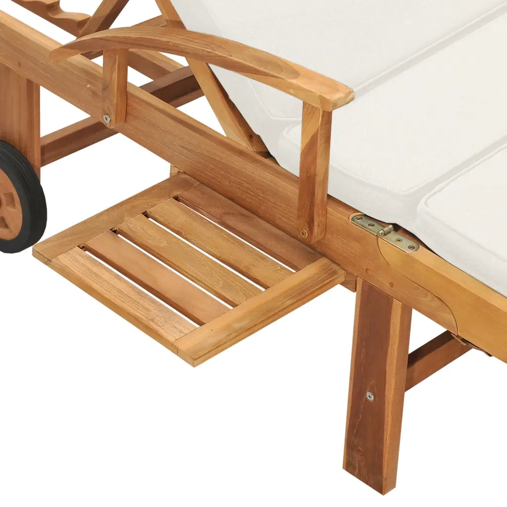 Lettino Prendisole con Cuscino in Massello di Teak Crema 48022