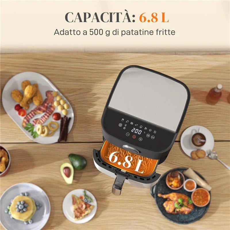 FRIGGITRICE AD ARIA DA 8L, AIR FRYER 1700W CON 8 PROGRAMMI E CIRCOLAZIONE ARIA CALDA A 360¦, DISPLAY LED, NERO