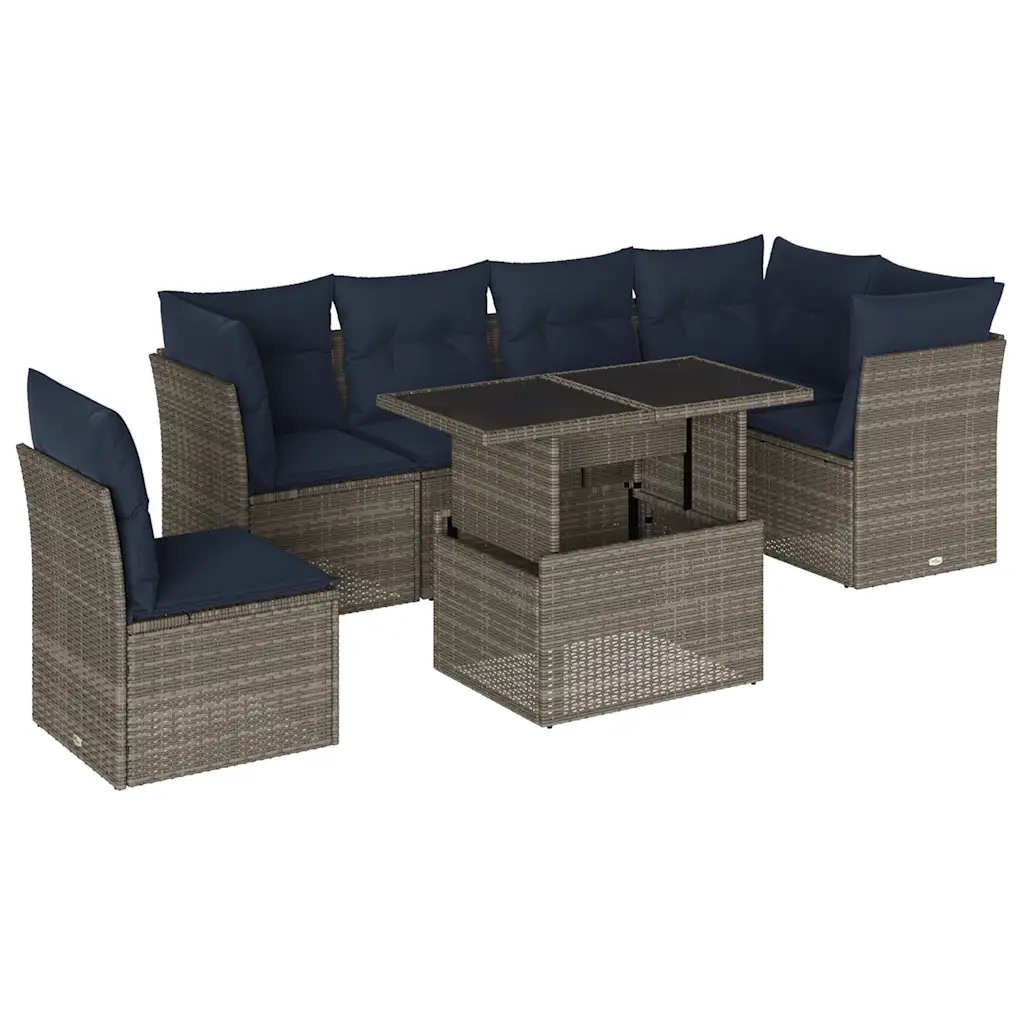 Set Divani da Giardino 7 pz con Cuscini Grigio in Polyrattan 3266621