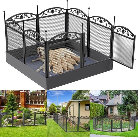 Recinzione per Cani e Gatti - 126x126x8cm - 8cm di Altezza - Peso 17kg - Nero