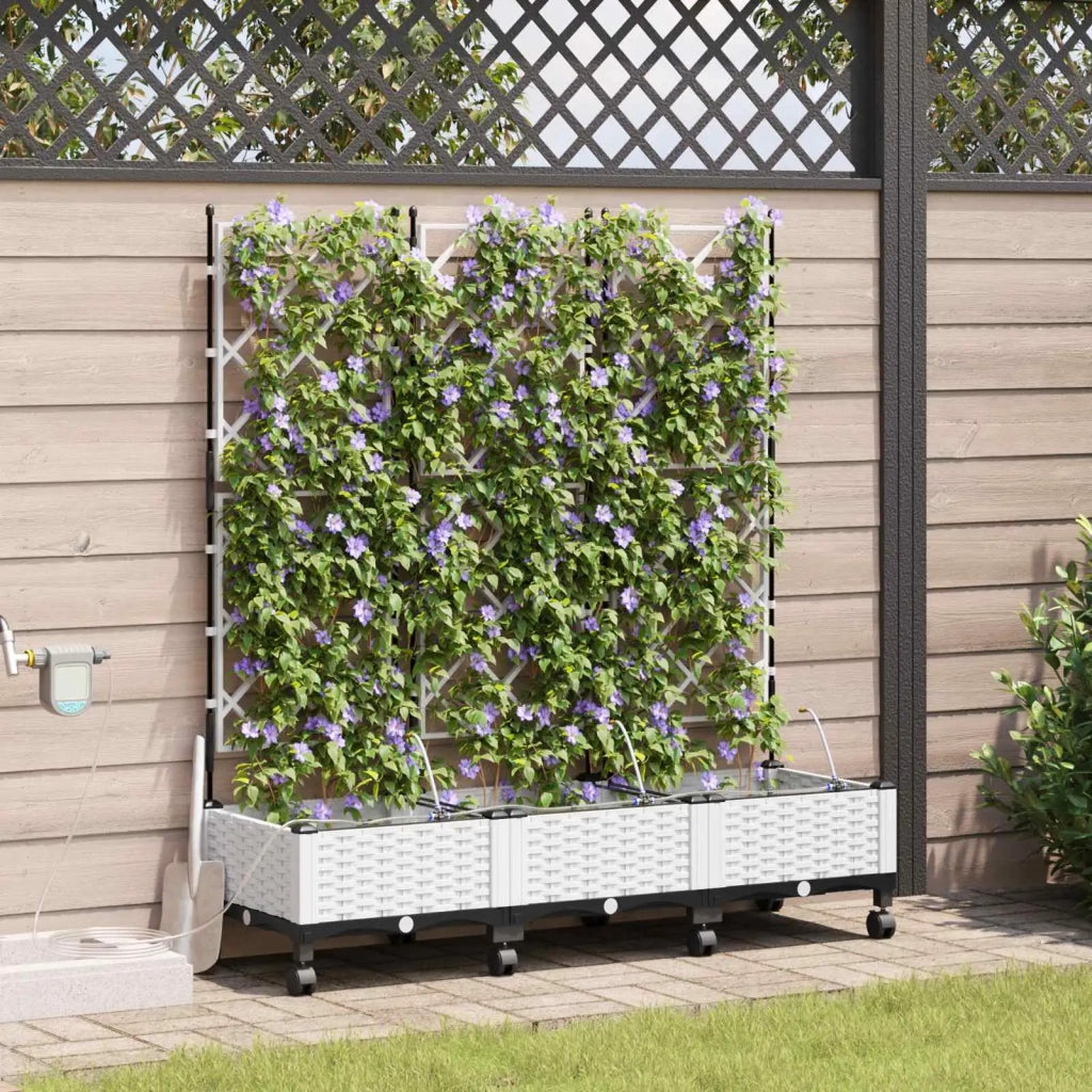 Vaso da Giardino con Irrigazione e Ruote 3 pz Bianco PP 3423090