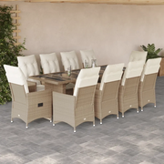 vidaXL Set Bistrò da Giardino 11 pz con Cuscini in Polyrattan Beige