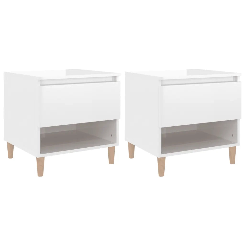 Set di 2 Comodini | Armadio da Notte | Mobiletto da notte Bianco Lucido 50x46x50 cm in Legno Multistrato