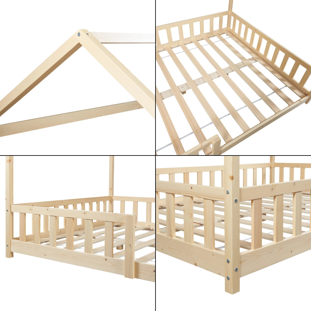Letto Piazza e Mezza Hesel per Cameretta Forma di Casetta con Materasso 120 x 200 cm Naturale [en.casa]