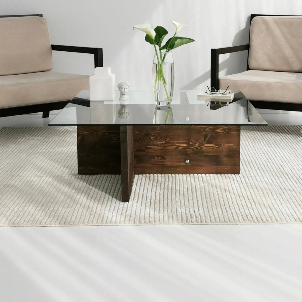 Dhabi, Tavolino da Salotto Portariviste, 90x90x35h cm Marrone Noce
