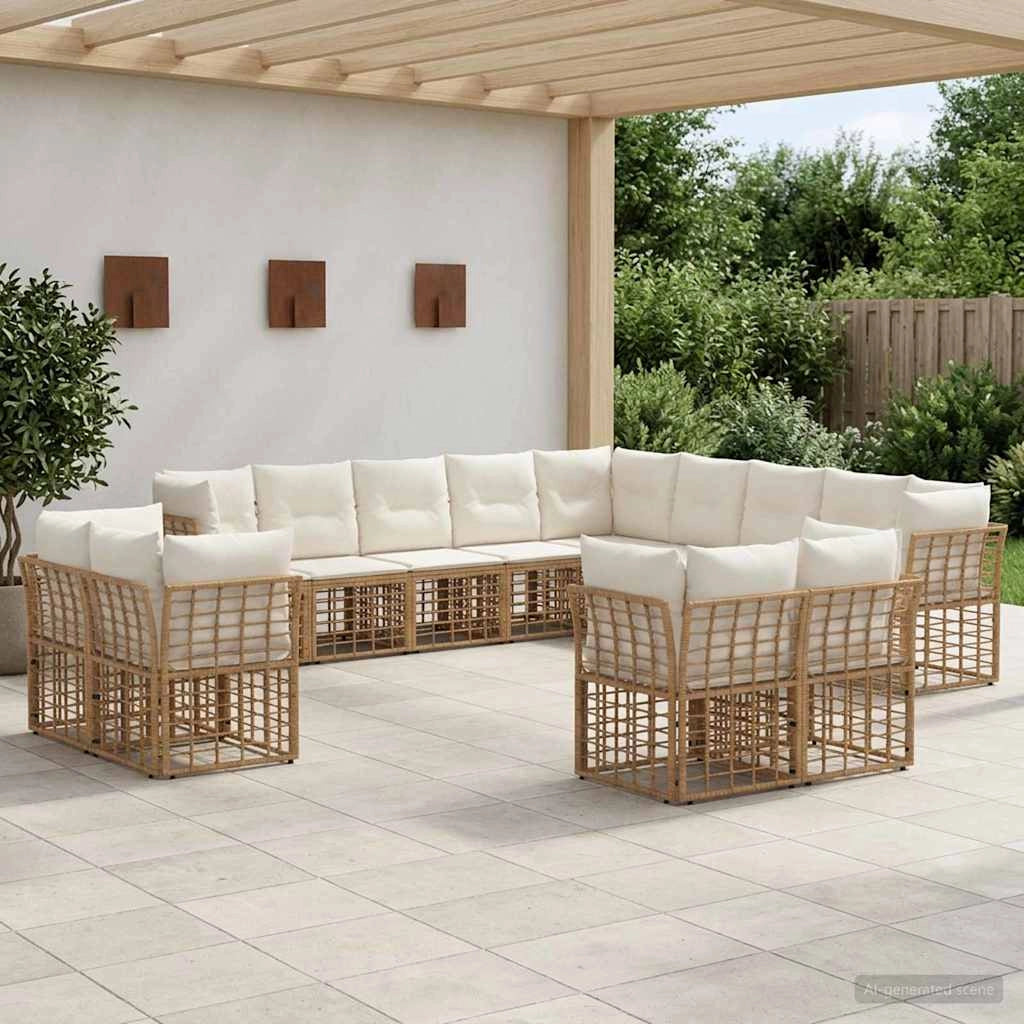 Set di divani da esterno Naturale e Bianco Crema Poliestere 3437614