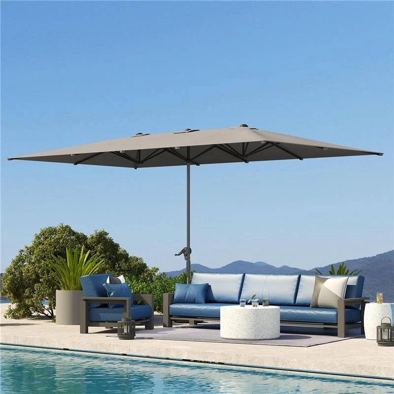 OMBRELLONE DOPPIO DA GIARDINO 4.5X2.6 M APERTURA A MANOVELLA E 12 STECCHE GRIGIO