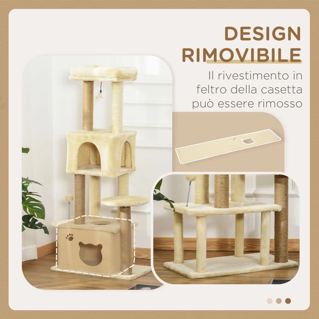 Tiragraffi per Gatti con Cuccia e Lettino ¨C Zephmum ¨C Beige 136 cm
