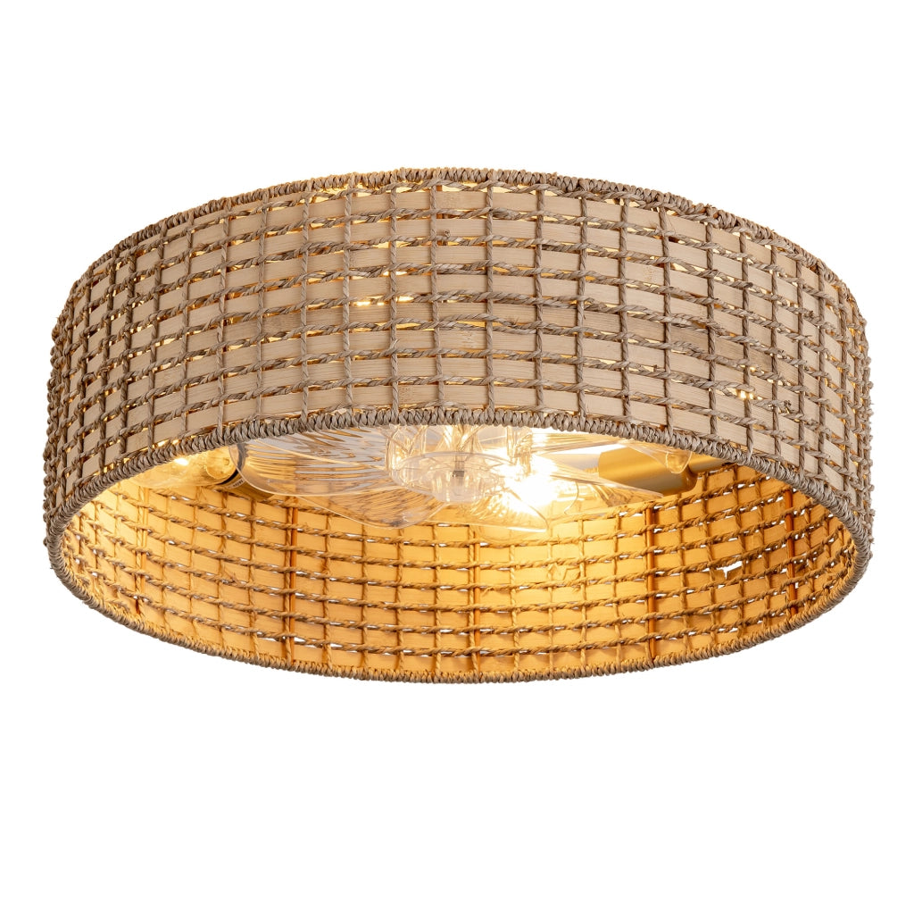 Ventilatore da soffitto con luce in rattan; controllo Bluetooth e telecomando; colore rame