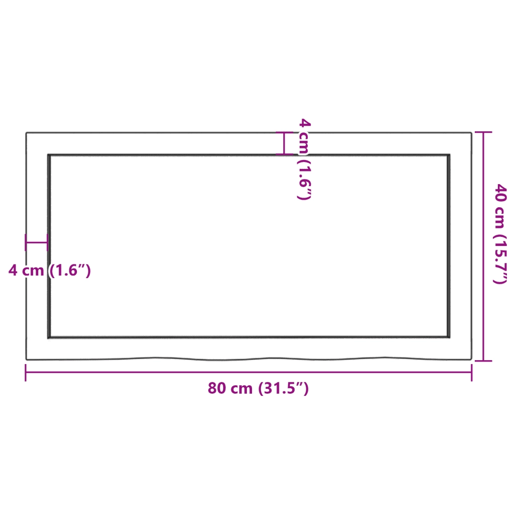 Piano Bagno 80x40x(2-6) cm in Legno Massello Non Trattato