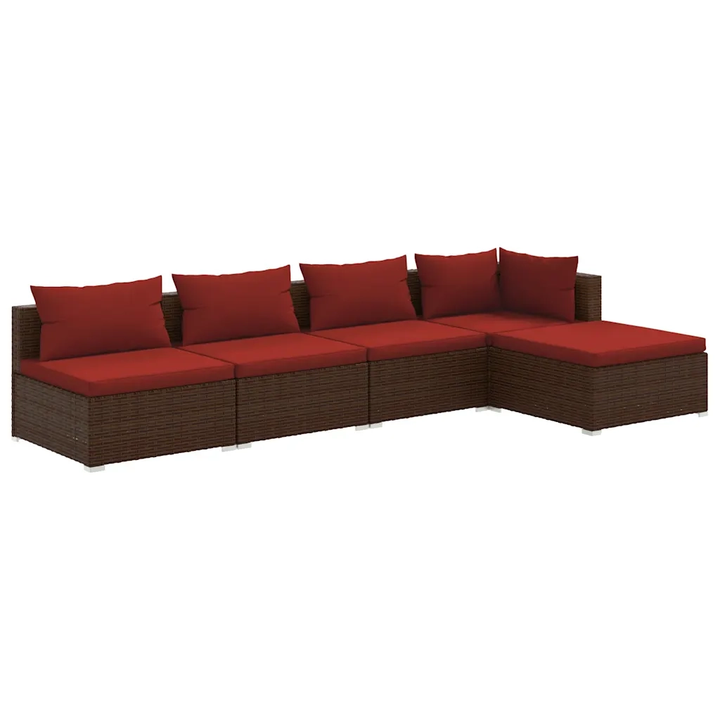 Set Divani da Giardino 5 pz con Cuscini in Polyrattan Marrone 3101627