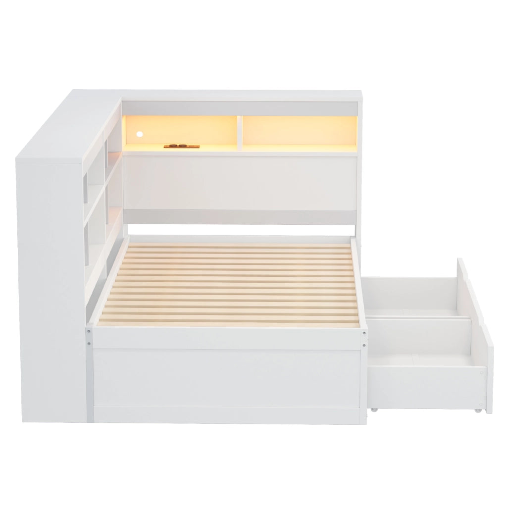 Letto singolo multifunzionale 90 x 200 cm bianco con LED e USB