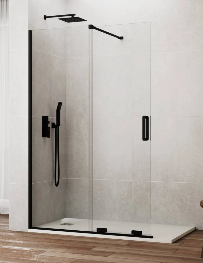 Porta doccia scorrevole 1+1 CIRENE (KENNA) Walk-in150 cm Profilo Nero