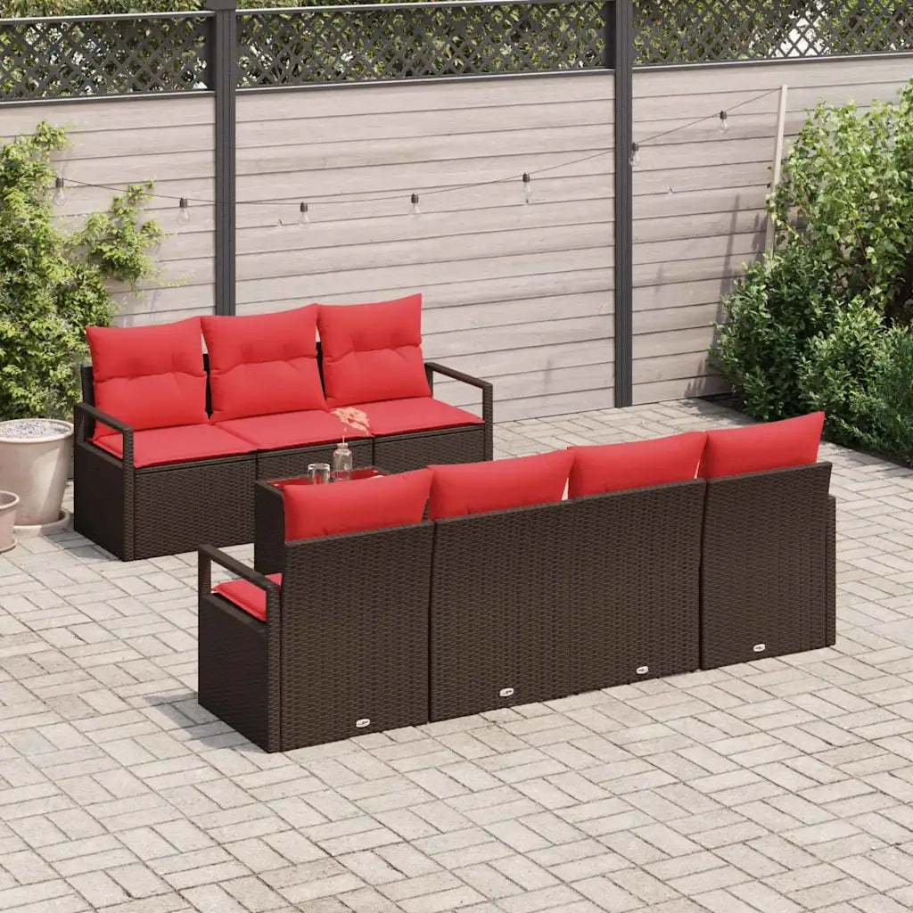 Set di divani con cuscino 8 pcs Marrone e Rosso polyrattan