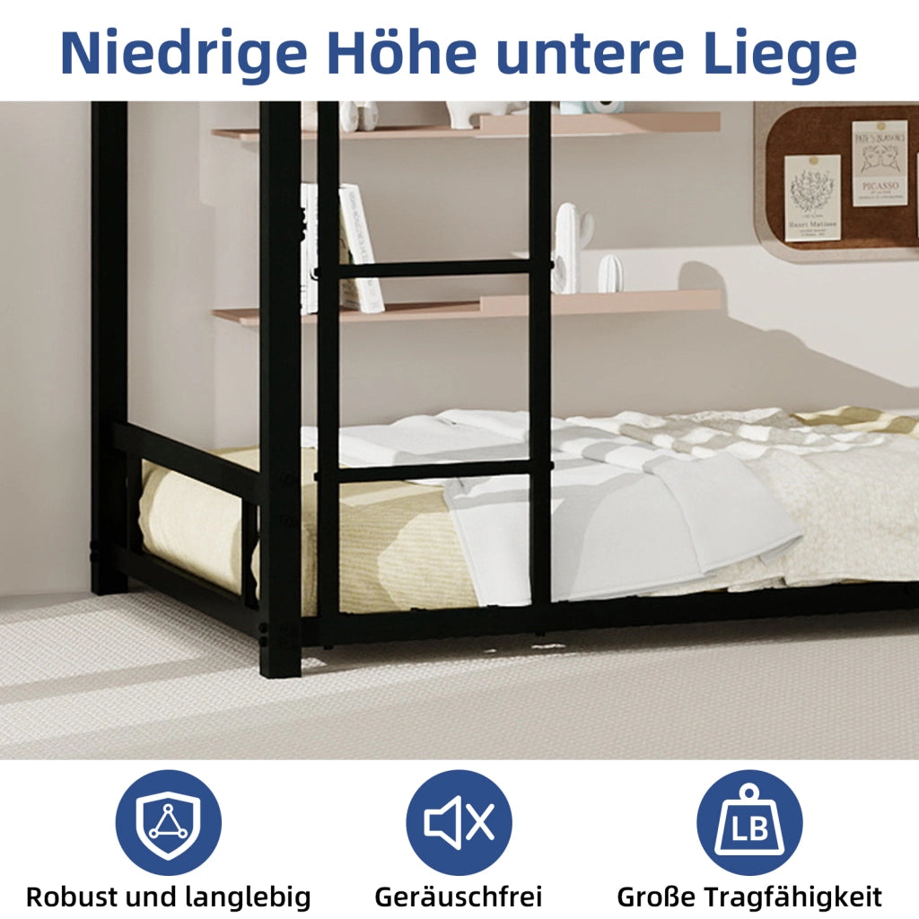 Letto a castello con due letti singoli ferro nero 98x197 cm