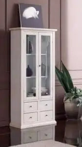 Vetrina cristalliera in legno Shabby chic bianco 4 cassetti