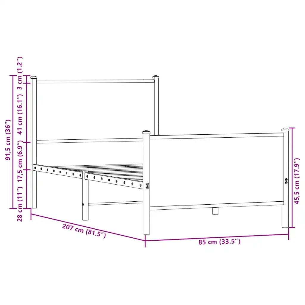 vidaXL Giroletto senza Materaso in Metallo Rovere Fumo 80x200 cm