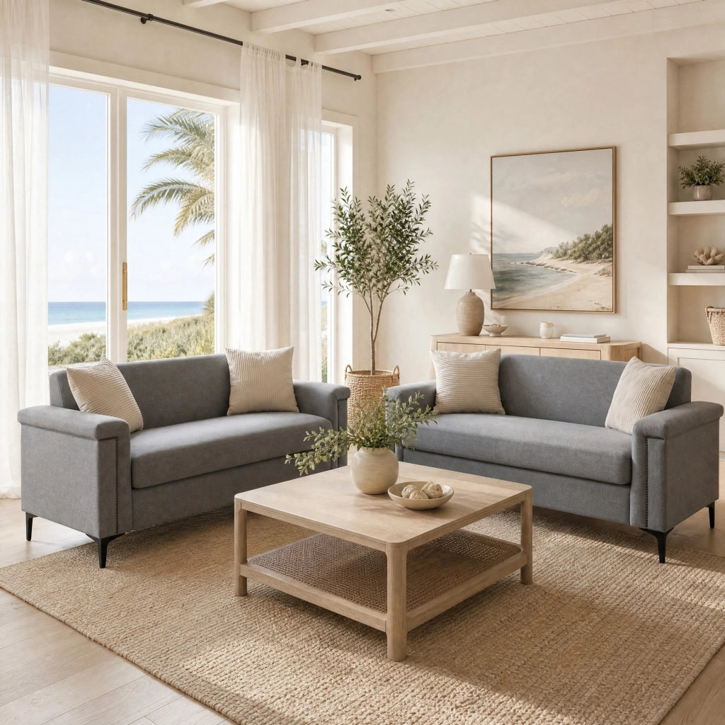 Divano moderno 172 cm in poliestere grigio chiaro con piedi in metallo