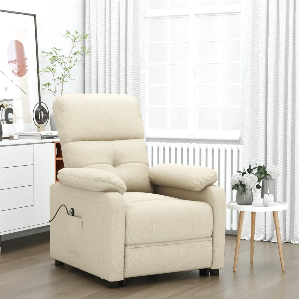 Poltrona | Sedia Relax Elettrica Reclinabile Crema in Tessuto