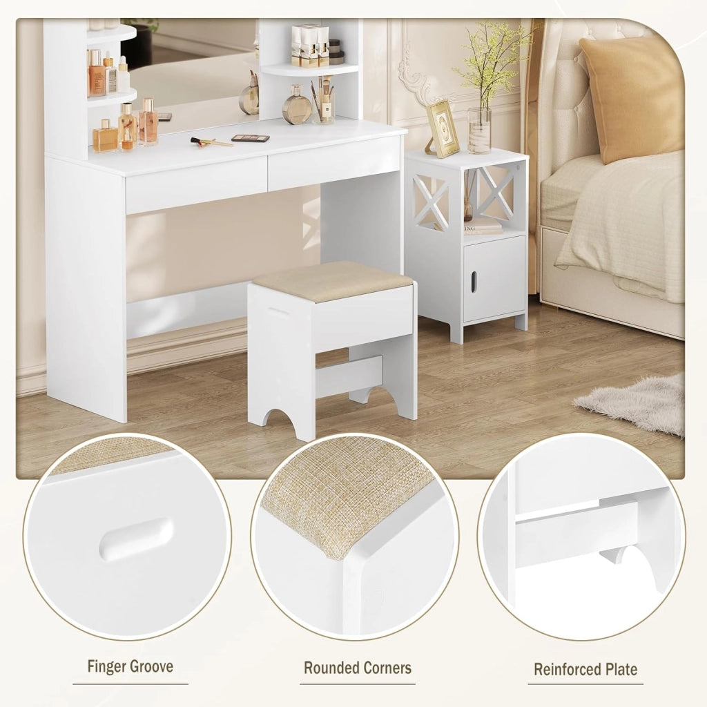 WOLTU Sgabello Per Toeletta da Trucco, Sedia da Make Up con Seduta Imbottita, 40x30x45cm, Sgabello per Camera da Letto, in Legno MDF e Lino, Bianco e Beige, MB6098be