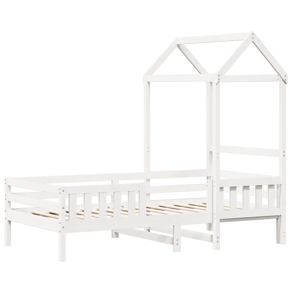Letto singolo | Letto per adulti | Giroletto con Tetto Bianco 80x200 cm Legno Massello Pino