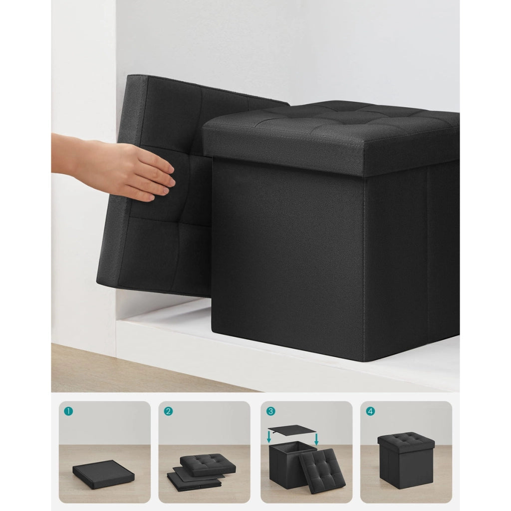 Pouf contenitore pieghevole in tessuto nero 30x30 cm