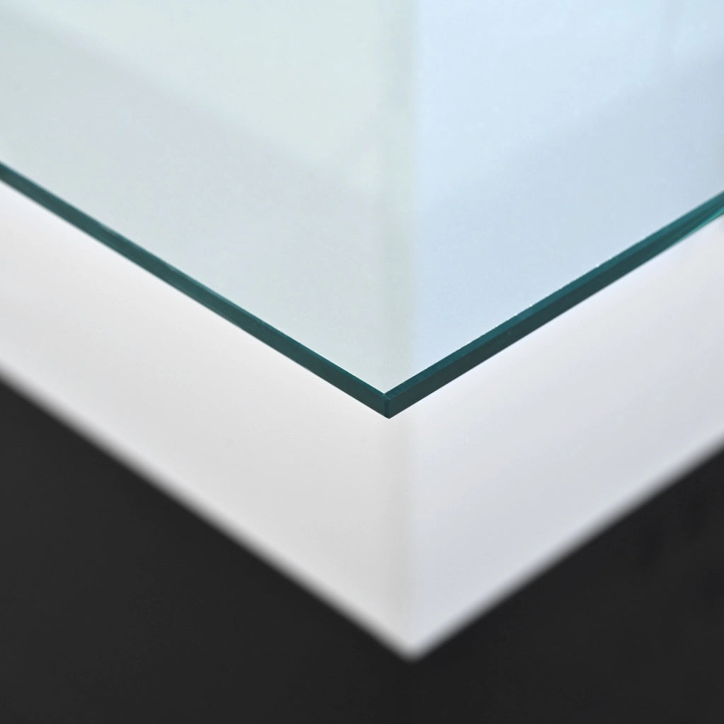 Tavolino da salotto moderno 80x80x40 cm con LED; vetro temperato; bianco e nero