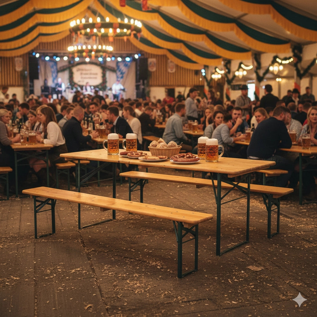 Set Birreria da Giardino Tavolo + 2 Panche Birreria in Legno Struttura in Ferro