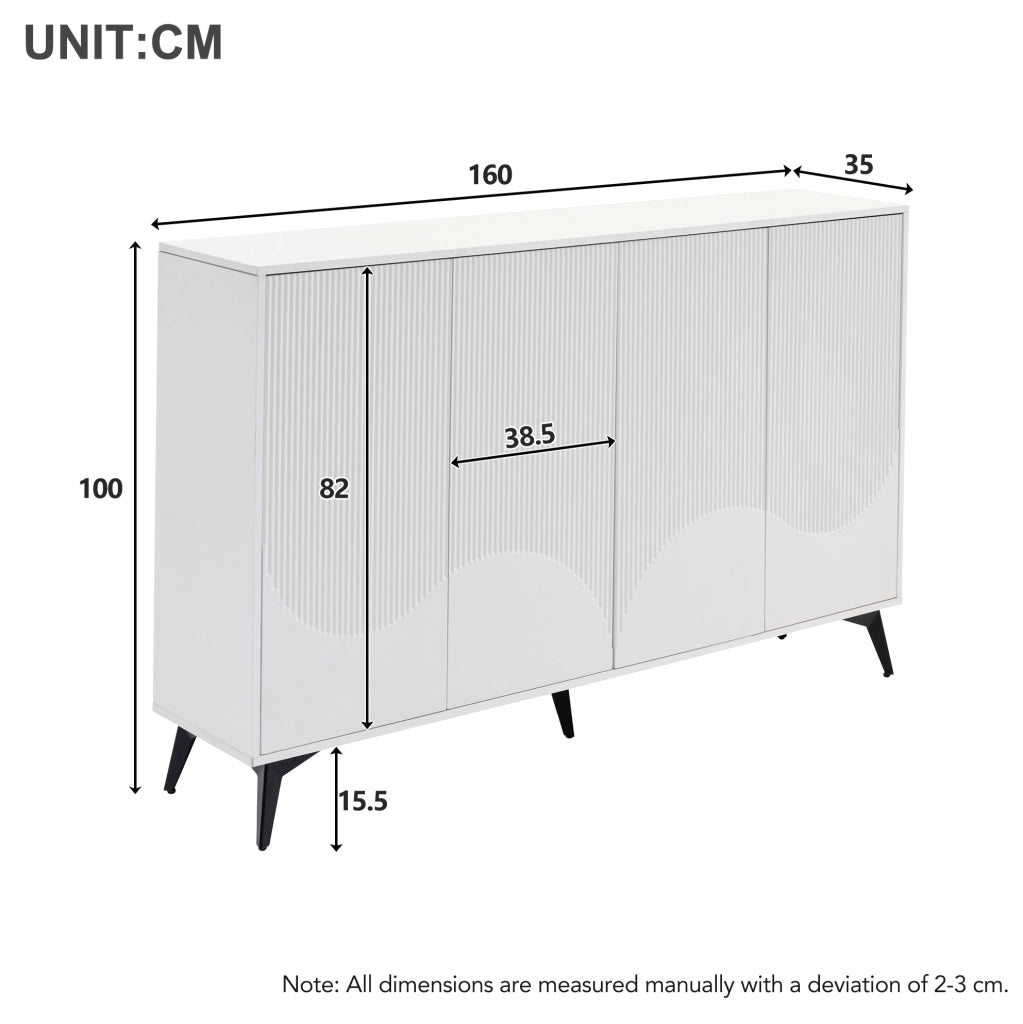 Credenza bianca 160 cm con ripiani regolabili e gambe in metallo