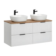 Set bagno NOXERA 120 cm - Bianco opaco e quercia - 2 lavabi rotondi da appoggio