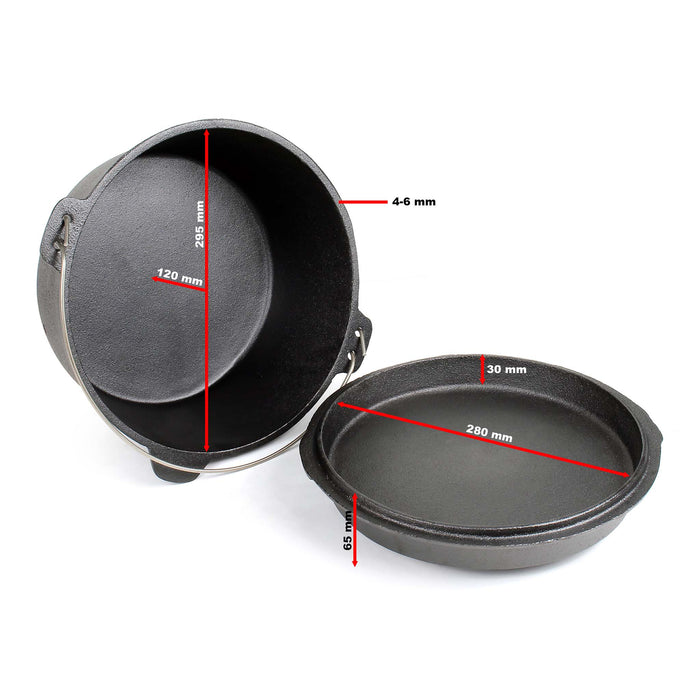 Dutch Oven Forno Olandese con Pentola in ghisa 9l sottopentola e solleva coperchio per fuoco campeggio
