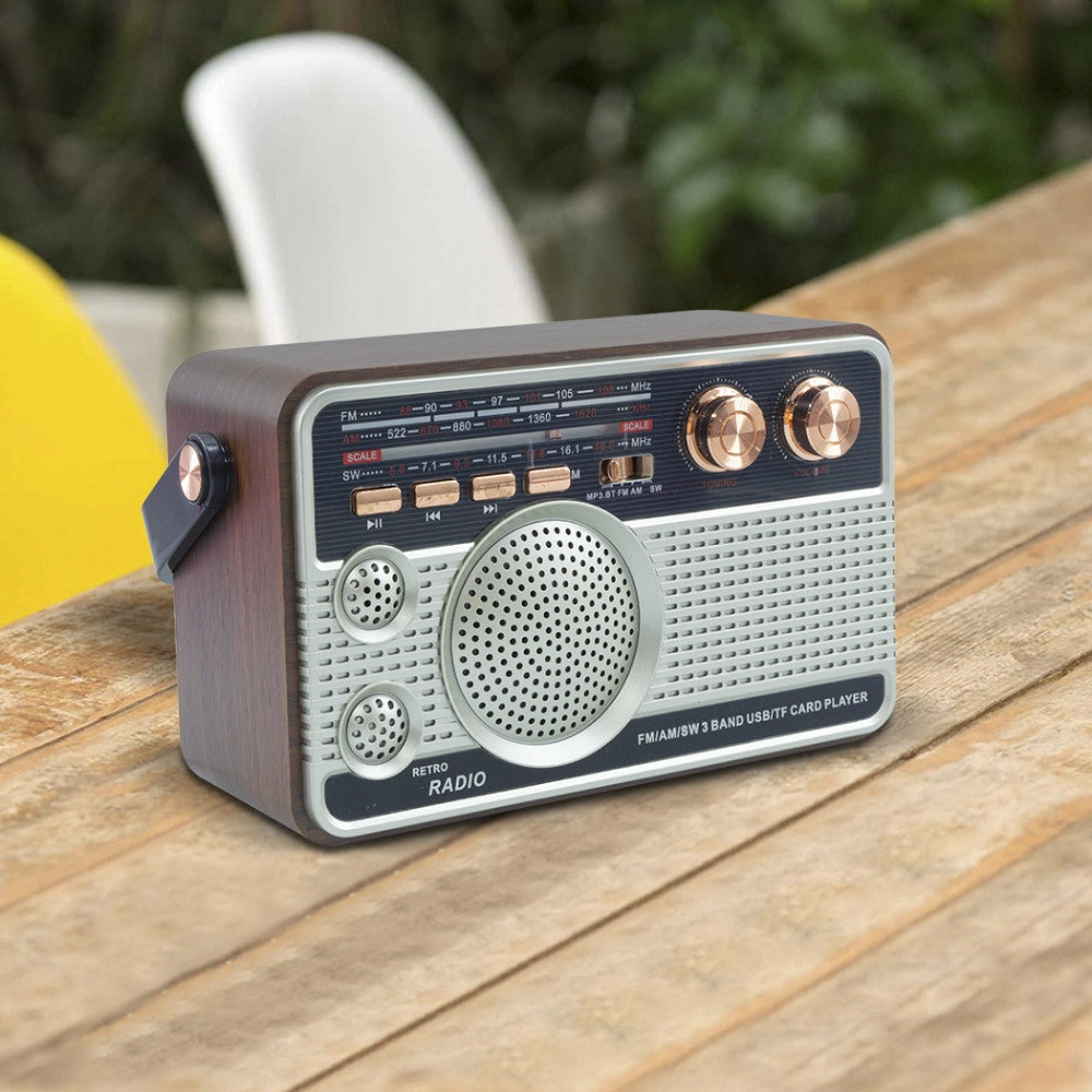 Trade Shop - Radio Fm Retro Wireless Altoparlante Mp3 Portatile Bluetooth Usb Aux Tf Q-fm01 -