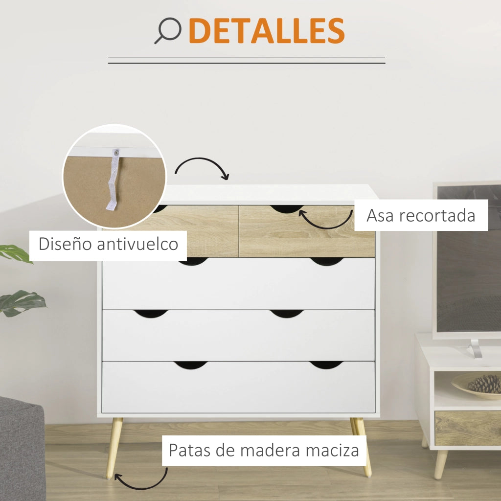 Cassettiera con 5 Cassetti ¨C Xylo ¨C Legno Bianco e Rovere 99x39x101 cm