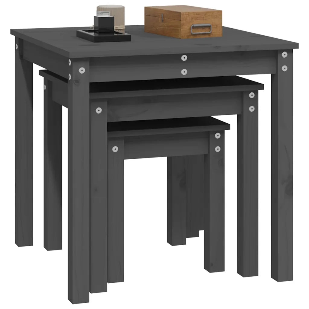 Tavolini a Incastro 3 pz Grigio in Legno Massello di Pino cod mxl 16676
