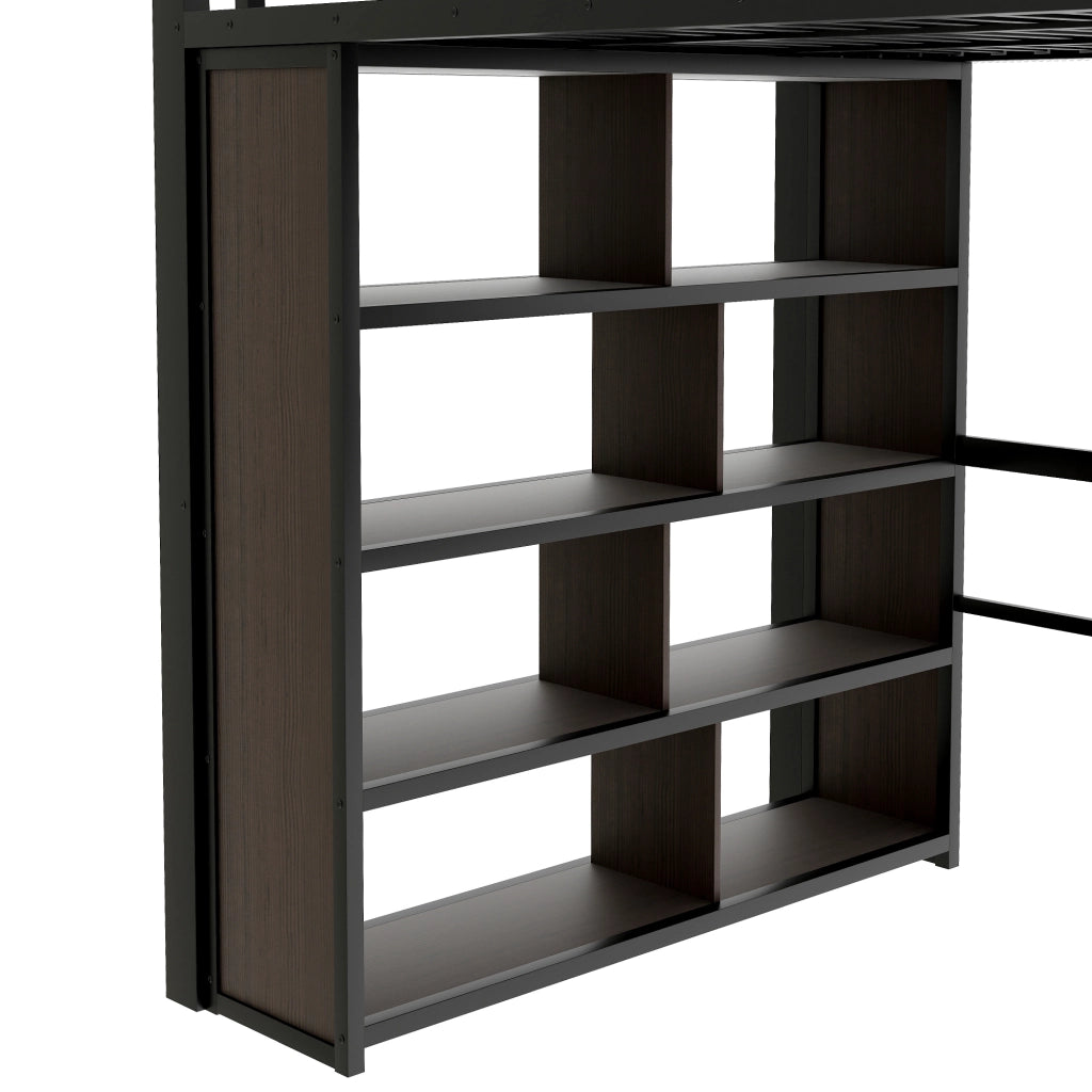 LETTO a soppalco 140x200 cm in metallo nero con scrivania e LED