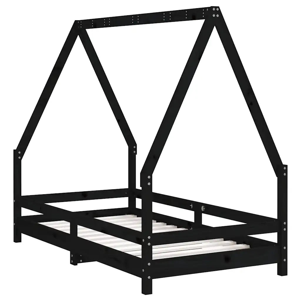 Giroletto per Bambini | Letto Infantile | Lettino Nero 80x160 cm in Legno Massello di Pino