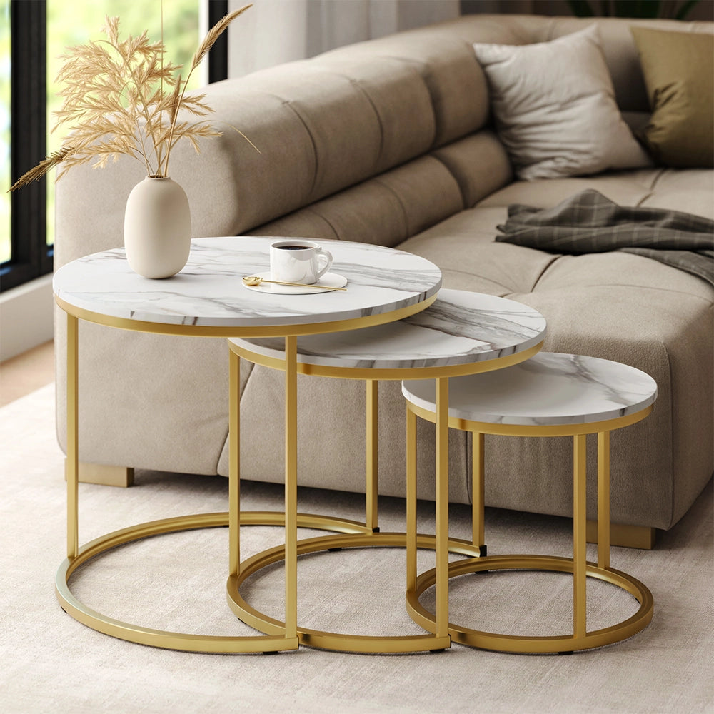 Vicco Tavolino da divano Bianco/Oro 55 x 55 cm 3 parti