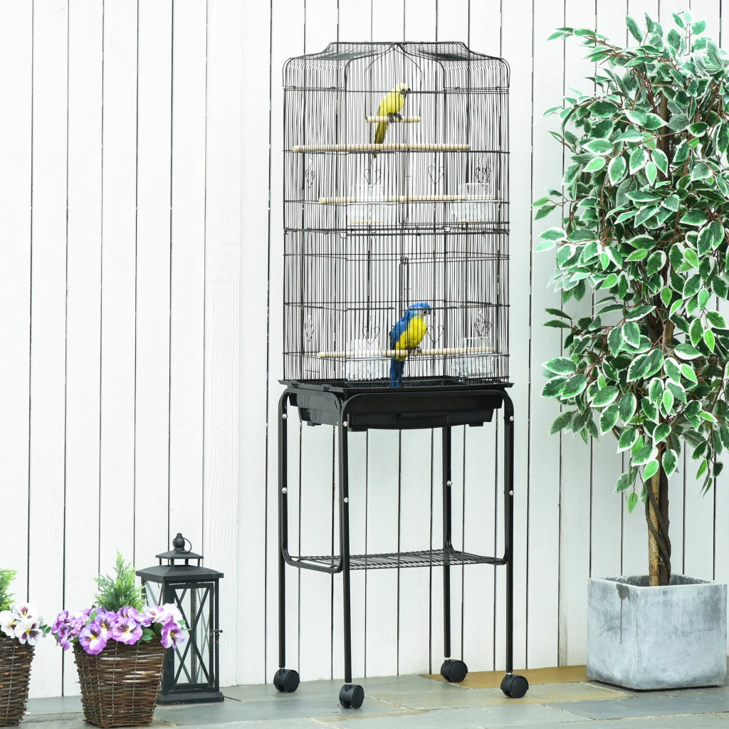 Gabbia per Uccelli con Ruote e Vassoio Estraibile ¨C Zephmum ¨C Nero 46.5x36x157 cm