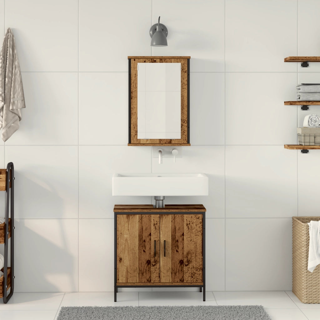 Set di mobili da bagno in 2 pezzi Legno vecchio Legno ingegnerizzato