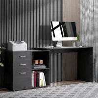Scrivania Angolare per PC con 2 Cassetti e Ripiani Aperti, Scrivania ad Angolo Forma a L in Legno e Metallo, 117x83.5x76 cm, Nero