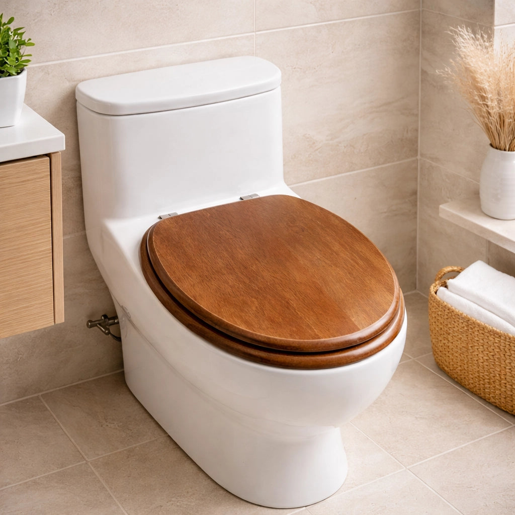 Sedile Copriwater Universale MDF Legno Con Cerniere Inox 440x375 52948A