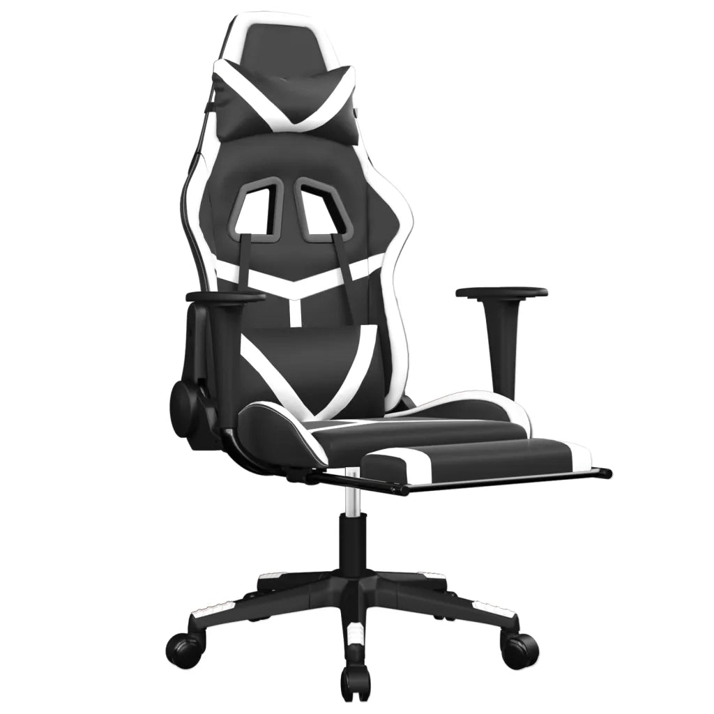 Sedia Gaming Massaggiante Poggiapiedi Nero e Bianco Similpellecod mxl 126536